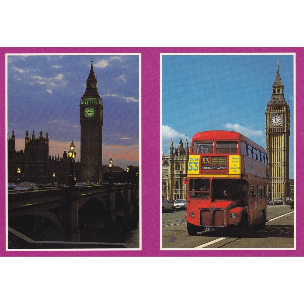 London Big Ben Red Double Decker Bus Postcard British Travel Chrome Unposted